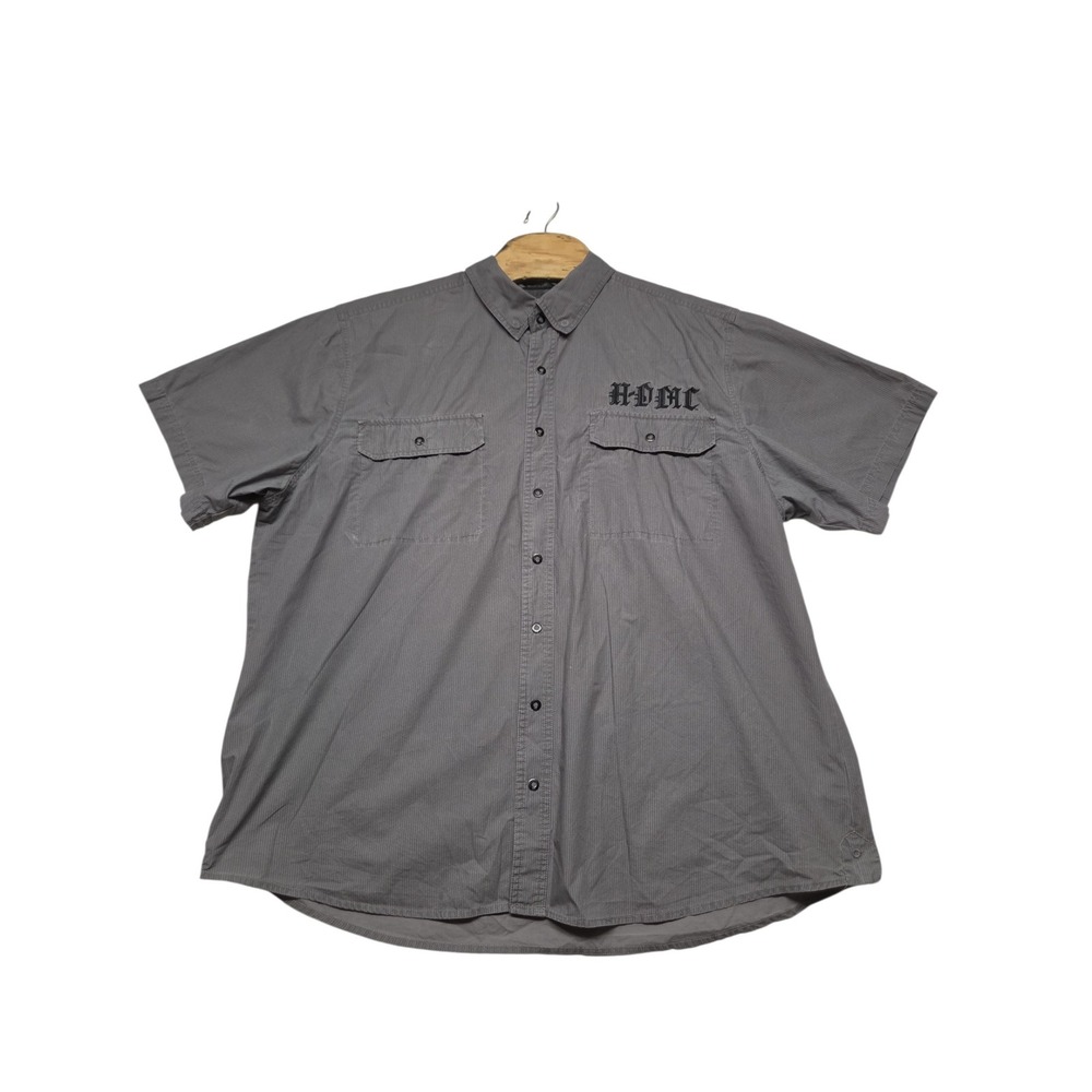 Harley-Davidson Mens 3XL Grey HDMC Embroidered Short Sleeve Button Up Shirt